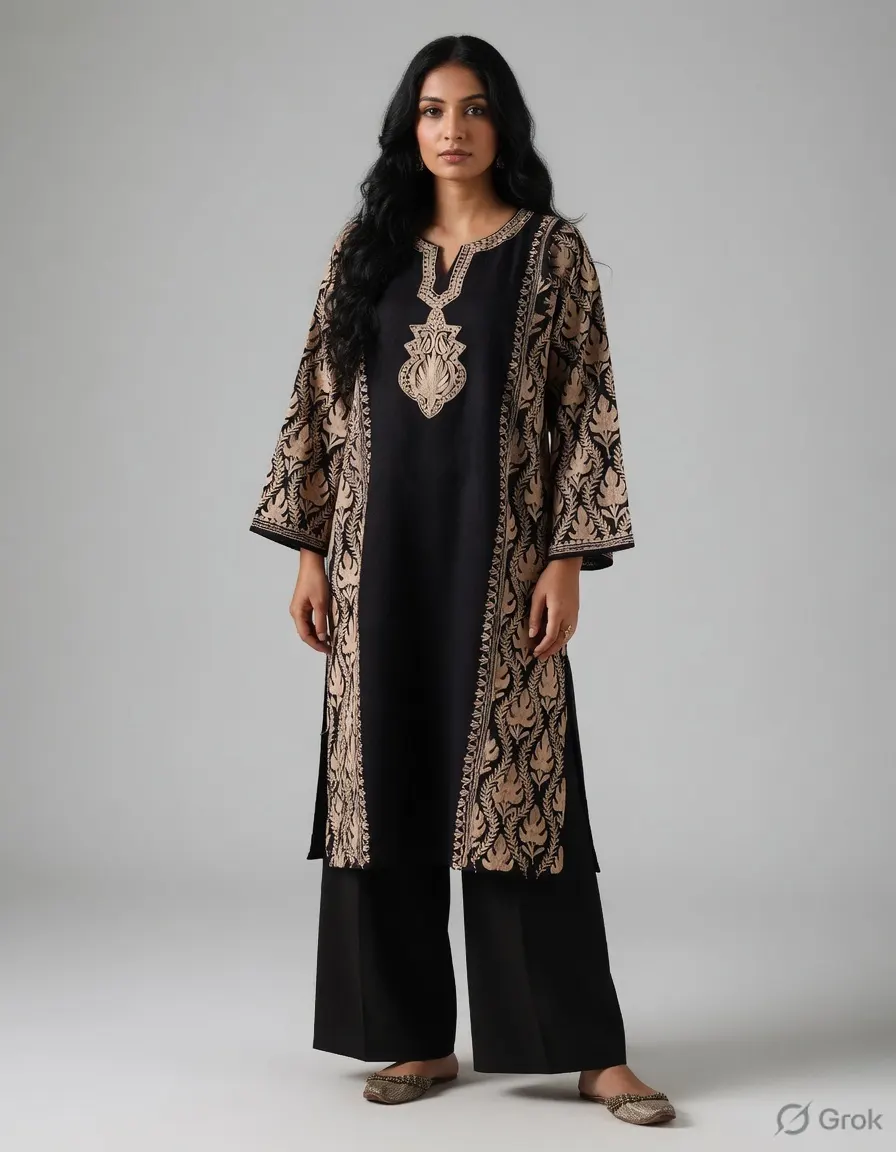 Fustan Alajmal Hand Embroidered Olive Green Phiran